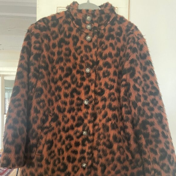 Marine Layer Stephanie Cocoon Cheetah Coat Womens M Button Front - Picture 4 of 7